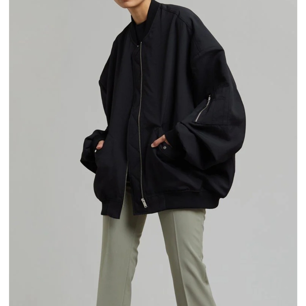 The Frankie Shop Lumi Black Bomber Jacket